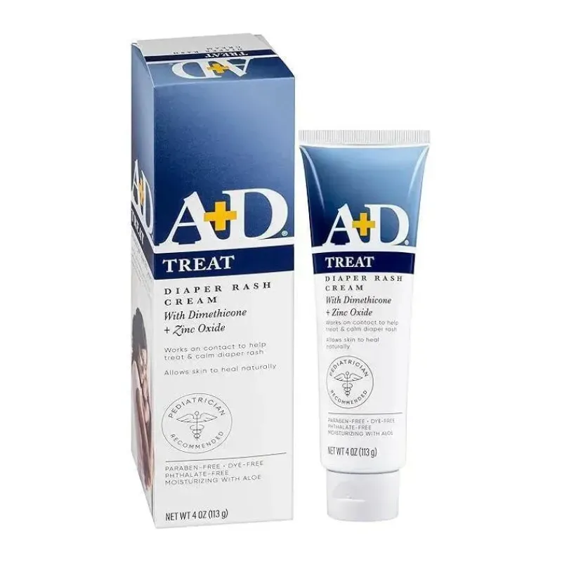 A+D Skin Treatments*- Zinc Oxide Diaper Rash Treatment Cream, Easy Spreading Baby Skin Care, 4 Oz