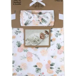 AD Sutton Blanket Gift Set|Blankets & Quilts*A.D Sutton - Baby Cotton Swaddle Blanket Wrap with Headband or Hat Set, Flower