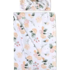 AD Sutton Blanket Gift Set|Blankets & Quilts*A.D Sutton - Baby Cotton Swaddle Blanket Wrap with Headband or Hat Set, Flower
