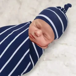 AD Sutton Blankets & Quilts*A.D Sutton - Baby Cotton Swaddle Blanket Wrap with Headband or Hat Set, Blue Space