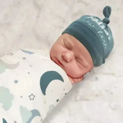 AD Sutton Blankets & Quilts*A.D Sutton - Baby Cotton Swaddle Blanket Wrap with Headband or Hat Set, Hello I'm New Here