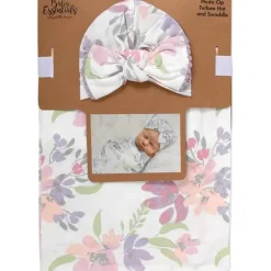 AD Sutton Blankets & Quilts*A.D Sutton - Baby Cotton Swaddle Blanket Wrap with Headband or Hat Set, Lilac Flower