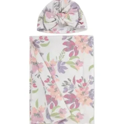 AD Sutton Blankets & Quilts*A.D Sutton - Baby Cotton Swaddle Blanket Wrap with Headband or Hat Set, Lilac Flower