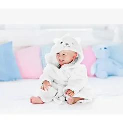 AD Sutton Baby Robes*A.D Sutton - Baby Terry Cloth Plush Animal Face Robe, 0-9 Month Baby Robe with Ears, White Bear