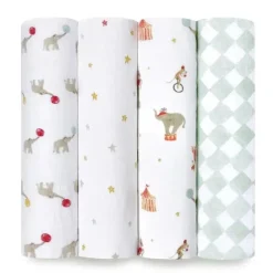 Aden + Anais Blanket Gift Set|Swaddles & Wearable Blankets*- 4 Pk Elephant Circus Swaddle Blankets