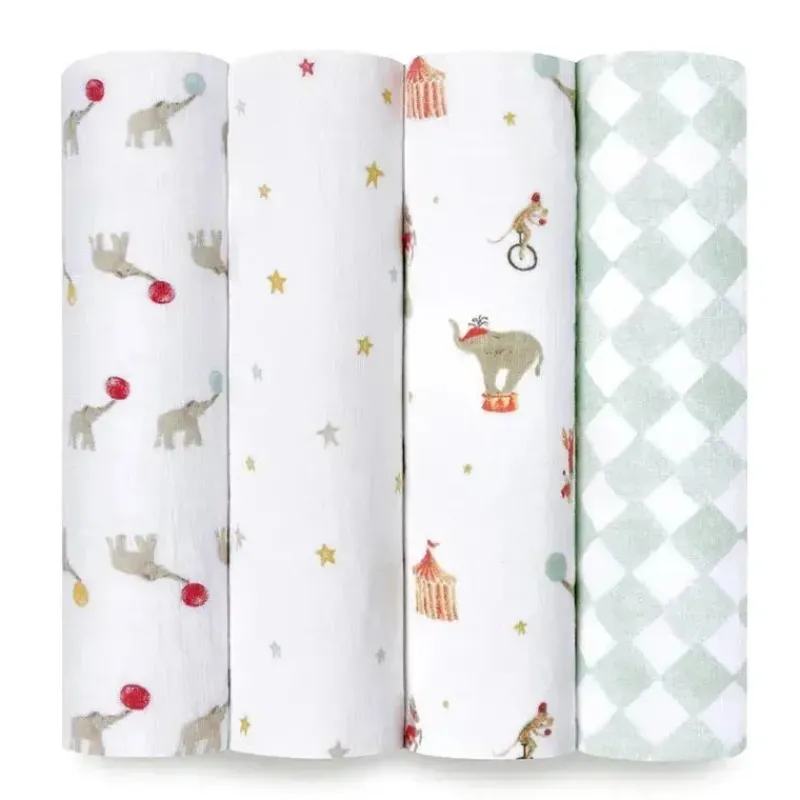Aden + Anais Blanket Gift Set|Swaddles & Wearable Blankets*- 4 Pk Elephant Circus Swaddle Blankets