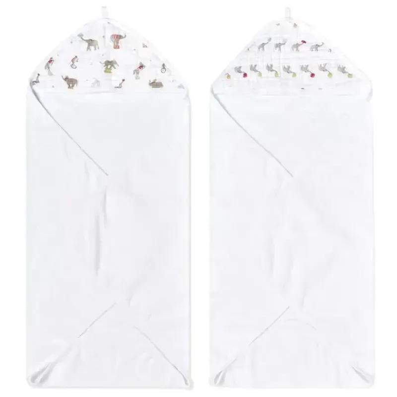 Aden + Anais Bath Gift Set|Baby Bath Towels*- 2 Pk Essential Elephant Circus Hooded Baby Bath Towel