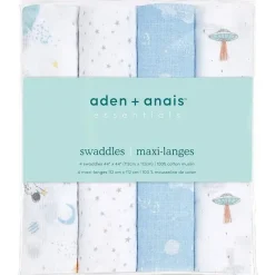 Aden + Anais Blanket Gift Set|Swaddles & Wearable Blankets*- 4 Pk Muslin Swaddles, Space Explorers