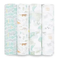 Aden + Anais Blanket Gift Set|Swaddles & Wearable Blankets*- 4 Pk Muslin Swaddles, Voyager