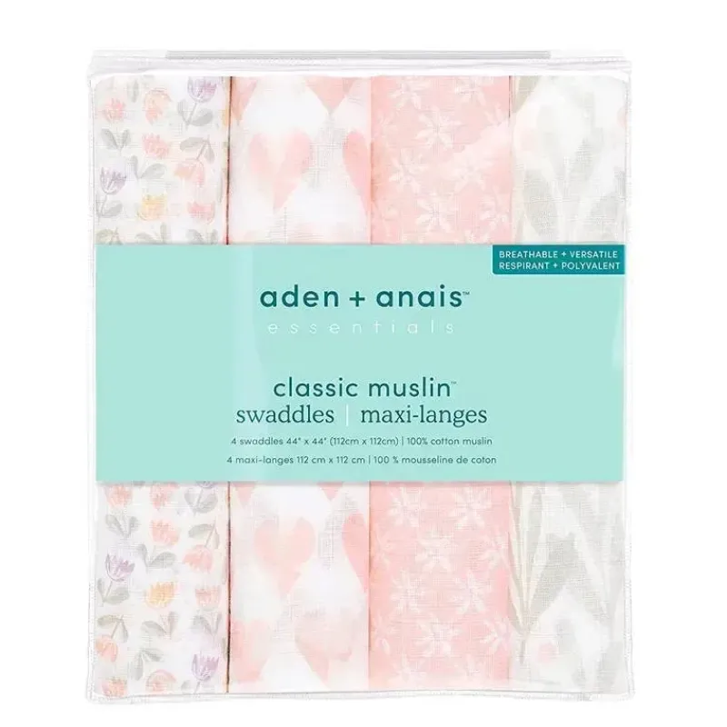 Aden + Anais Blanket Gift Set|Swaddles & Wearable Blankets*- 4 Pk Muslin Swaddles, Piece of My Heart