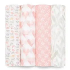 Aden + Anais Blanket Gift Set|Swaddles & Wearable Blankets*- 4 Pk Muslin Swaddles, Piece of My Heart