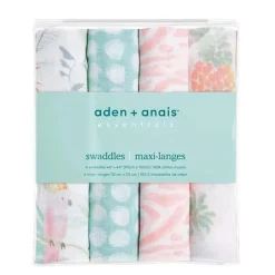 Aden + Anais Blanket Gift Set|Swaddles & Wearable Blankets*- 4 Pk Muslin Swaddles, Tropicalia