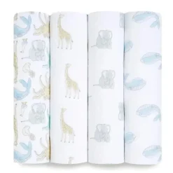 Aden + Anais Blanket Gift Set|Swaddles & Wearable Blankets*- 4Pk Cotton Muslin Swaddle, Natural History