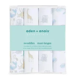 Aden + Anais Blanket Gift Set|Swaddles & Wearable Blankets*- 4Pk Cotton Muslin Swaddle, Natural History