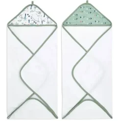 Aden + Anais Bath Gift Set|Baby Bath Towels*- 2Pk Cotton Muslin Hooded Towel, Dinotime
