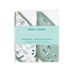 Aden + Anais Bath Gift Set|Baby Bath Towels*- 2Pk Cotton Muslin Hooded Towel, Dinotime