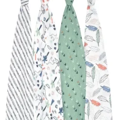 Aden + Anais Blanket Gift Set|Swaddles & Wearable Blankets*- 4Pk Cotton Muslin Swaddle, Dinotime
