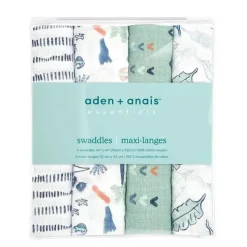 Aden + Anais Blanket Gift Set|Swaddles & Wearable Blankets*- 4Pk Cotton Muslin Swaddle, Dinotime
