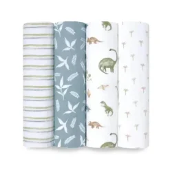 Aden + Anais Blanket Gift Set|Swaddles & Wearable Blankets*- 4Pk Essential Dino Jungle Swaddle Blankets