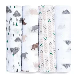 Aden + Anais Blanket Gift Set|Swaddles & Wearable Blankets*- 4Pk Muslin Swaddles Bear Necessities