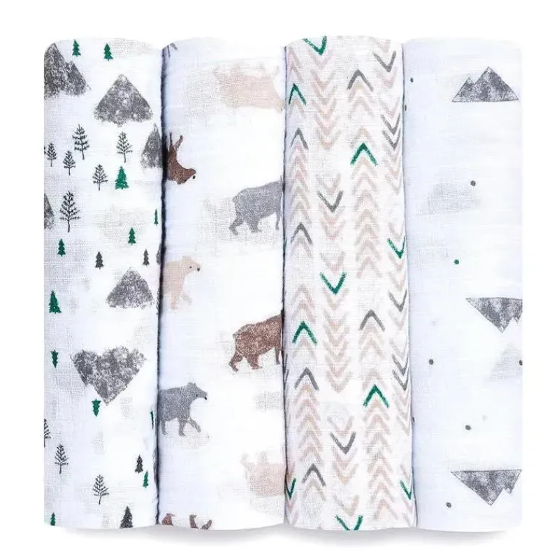 Aden + Anais Blanket Gift Set|Swaddles & Wearable Blankets*- 4Pk Muslin Swaddles Bear Necessities
