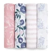 Aden + Anais Blanket Gift Set|Swaddles & Wearable Blankets*- 4Pk Muslin Swaddles, Flowers Bloom