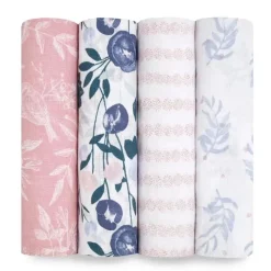 Aden + Anais Blanket Gift Set|Swaddles & Wearable Blankets*- 4Pk Muslin Swaddles, Flowers Bloom