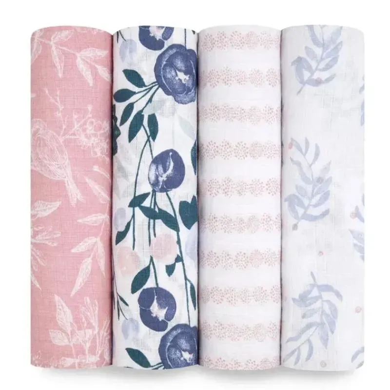 Aden + Anais Blanket Gift Set|Swaddles & Wearable Blankets*- 4Pk Muslin Swaddles, Flowers Bloom