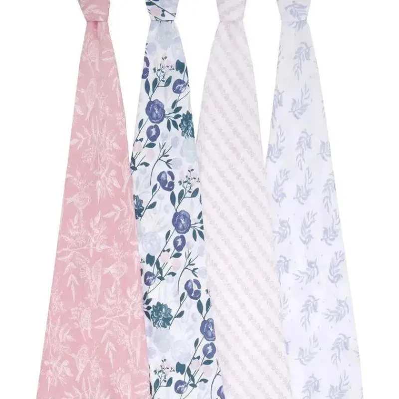 Aden + Anais Blanket Gift Set|Swaddles & Wearable Blankets*- 4Pk Muslin Swaddles, Flowers Bloom