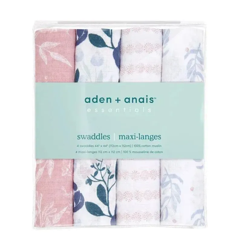 Aden + Anais Blanket Gift Set|Swaddles & Wearable Blankets*- 4Pk Muslin Swaddles, Flowers Bloom