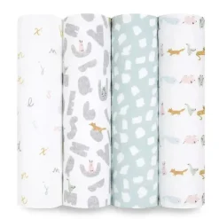 Aden + Anais Blanket Gift Set|Swaddles & Wearable Blankets*- 4Pk Muslin Swaddles Alphabet Animals