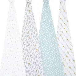 Aden + Anais Blanket Gift Set|Swaddles & Wearable Blankets*- 4Pk Muslin Swaddles Alphabet Animals