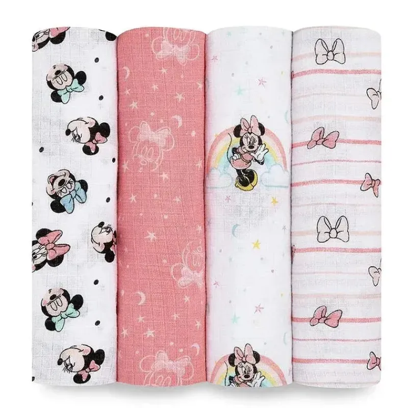 Aden + Anais Blanket Gift Set|Blankets & Quilts*- Swaddle Blanket, Muslin Blankets, 4 Pk, Minnie Mouse Rainbows