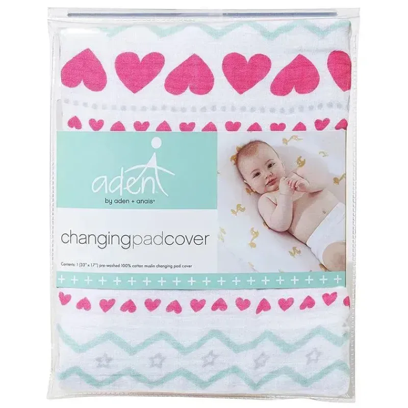 Aden + Anais Changing Pads & Covers*Dove Muslin Changing Pad Cover, Light Hearted