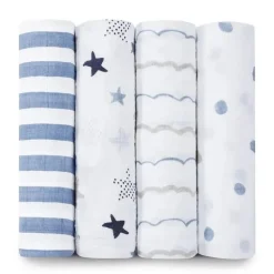 Aden + Anais Blanket Gift Set|Swaddles & Wearable Blankets*4Pk Classic Swaddle, Rock Star