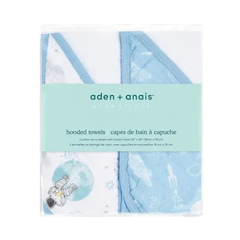 Aden + Anais Bath Gift Set|Baby Washcloths*Aden+Anais - 2Pk Hooded Baby Bath Towel, Space Explorers