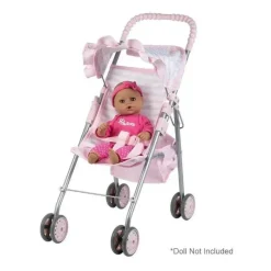 Adora Dolls Accessories|Dolls*- Pastel Pink Heart Baby Doll Stroller with Umbrella Shade & Ruffle Trim