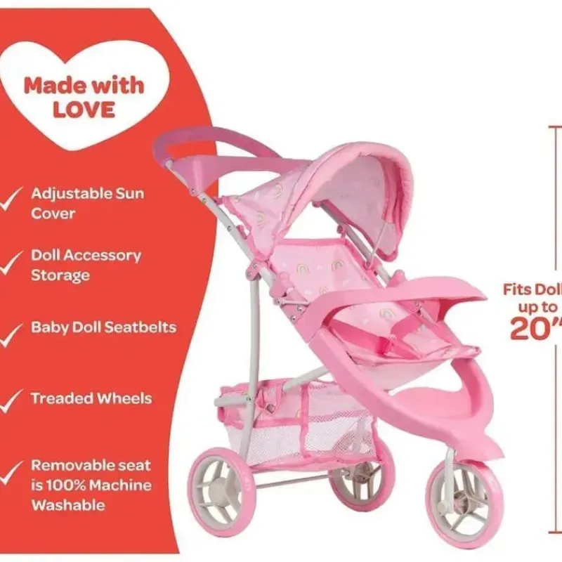 Adora Dolls Accessories|Dolls*- Snack N Go Baby Doll Stroller with Shade, Rainbow Rose