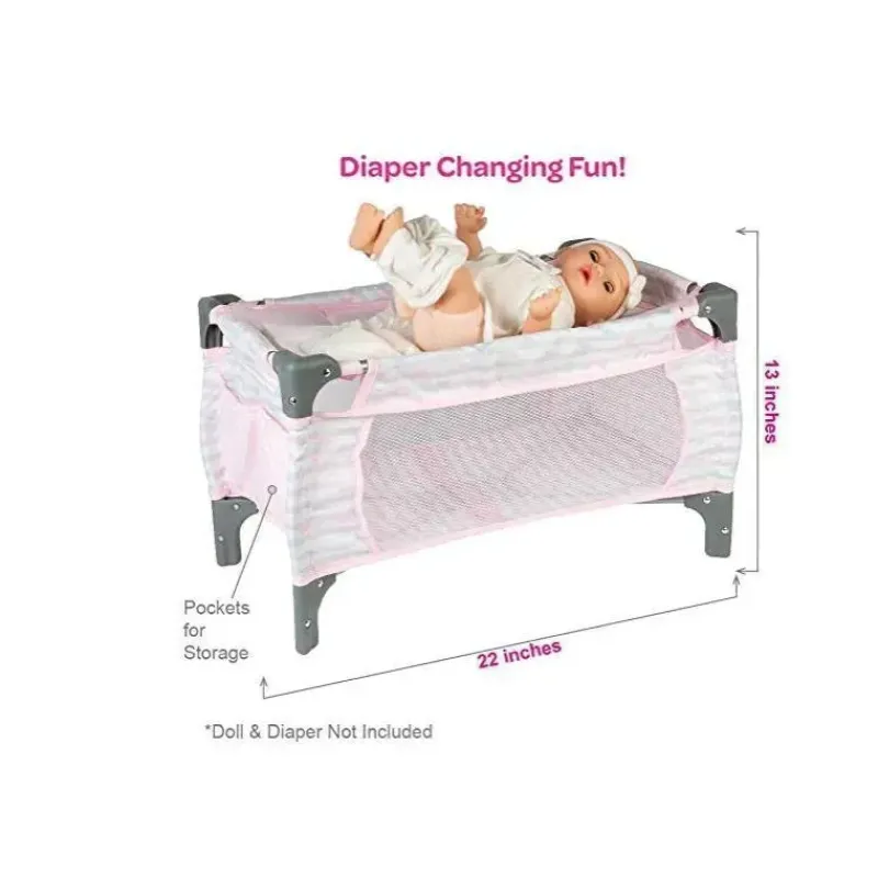 Adora Dolls Accessories|Dolls*Crib Pink Deluxe Pack N Play (7 Piece set)