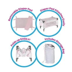Adora Dolls Accessories|Dolls*Crib Pink Deluxe Pack N Play (7 Piece set)