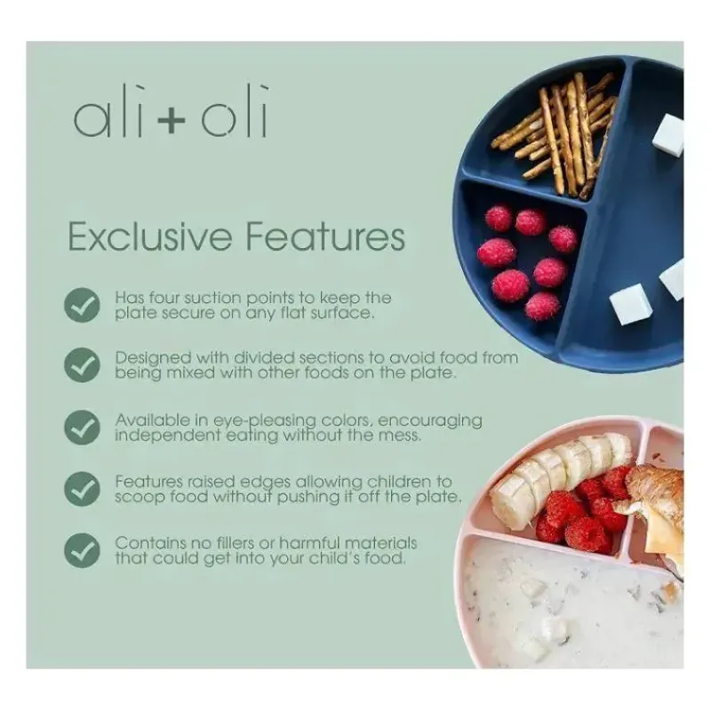 Ali + Oli Suction Plates & Bowls|Dishes, Utensils & Food Containers*- Baby Plate With Suction And Divided Portions, Oatmeal