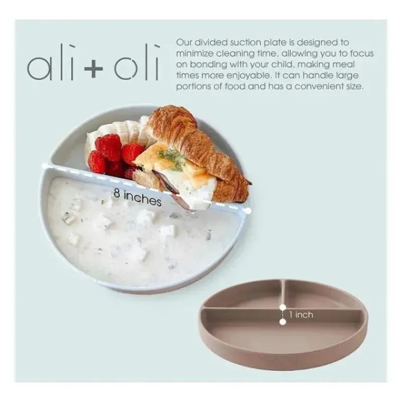 Ali + Oli Suction Plates & Bowls|Dishes, Utensils & Food Containers*- Baby Plate With Suction And Divided Portions, Oatmeal