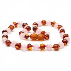 Ali + Oli Amber Necklaces*- Cognac Polished Amber & Pink Quartz Necklace