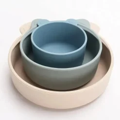 Ali + Oli Feeding Gift Set|Plates & Bowls*- 3Pk Stackable Snack Bowl Set, Blue Horizon