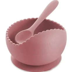 Ali + Oli Suction Plates & Bowls|Dishes, Utensils & Food Containers*- Silicone Suction Bowl & Spoon Set Wavy, Dusty Rose
