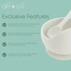 Ali + Oli Suction Plates & Bowls|Dishes, Utensils & Food Containers*- Silicone Suction Bowl & Spoon Set Wavy, Dusty Rose