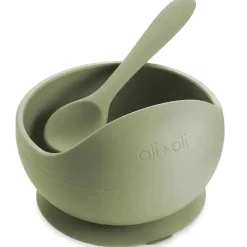 Ali + Oli Suction Plates & Bowls|Dishes, Utensils & Food Containers*- Silicone Suction Bowl & Spoon Set, Sage