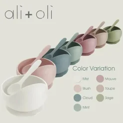 Ali + Oli Suction Plates & Bowls|Dishes, Utensils & Food Containers*- Silicone Suction Bowl & Spoon Set, Sage