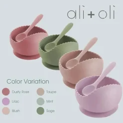 Ali + Oli Suction Plates & Bowls|Dishes, Utensils & Food Containers*- Silicone Suction Bowl & Spoon Set, Blush