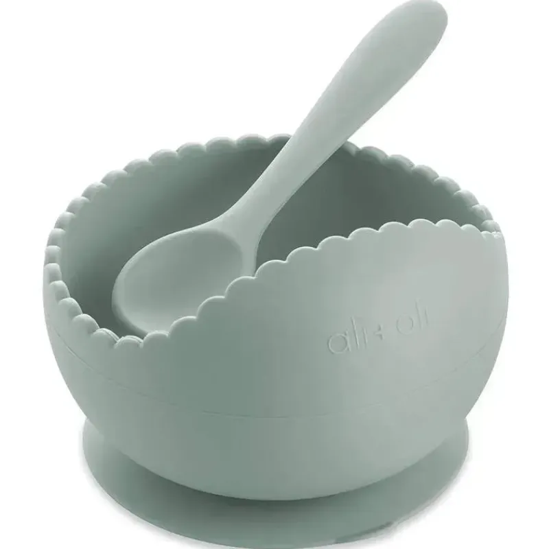 Ali + Oli Suction Plates & Bowls|Dishes, Utensils & Food Containers*Suction Bowl & Spoon (Mint) Wavy Edge